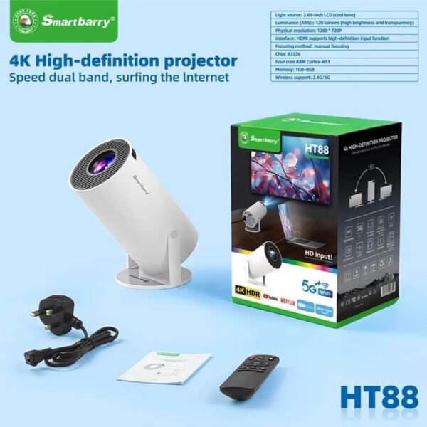 Smartbarry 4K High-definition projector Speed dual band, surfing the Internet