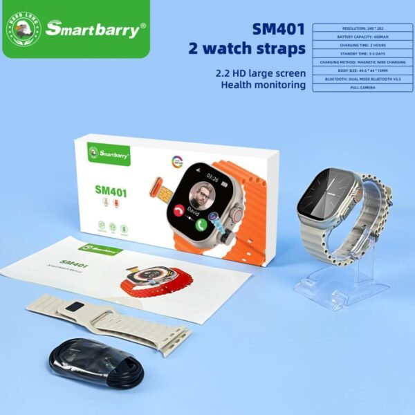 Smartbarry SM401 Smart Watch 4G Sim Card Camera with 2 two Straps