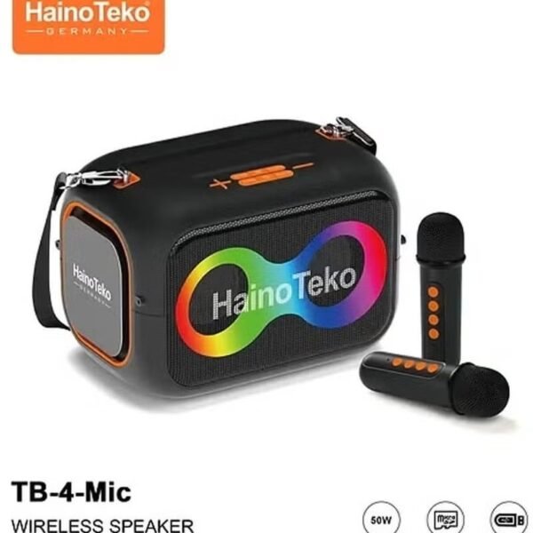 TB-4 Portable Wireless Bluetooth Speaker with 2 Wireless Mics, 50W Output Power, RGB Lighting, Multi-Functional Button Control, Black – Ultimate Sound Experience