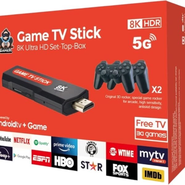 Game Tv Stick 8k Ultra HD Set Top Box With Dual Wireless Controller, HDR, 8K Retro Video Games, 10000 Plus Games, Android Game Console