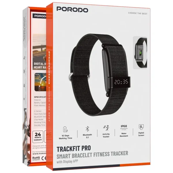 Porodo Trackfit Pro Smart Bracelet Fitness Tracker with Display App  -Black
